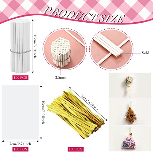 Yinkin Cake Pop Mold Sticks and Wrappers Cake Pop Kit Set Include 100 Parcel Bags 100 Papery Treat Sticks Metallic Twist Ties Scooper Ball Maker Lollipop Tools for Candy Chocolates and Cookies(Red) - Image 2