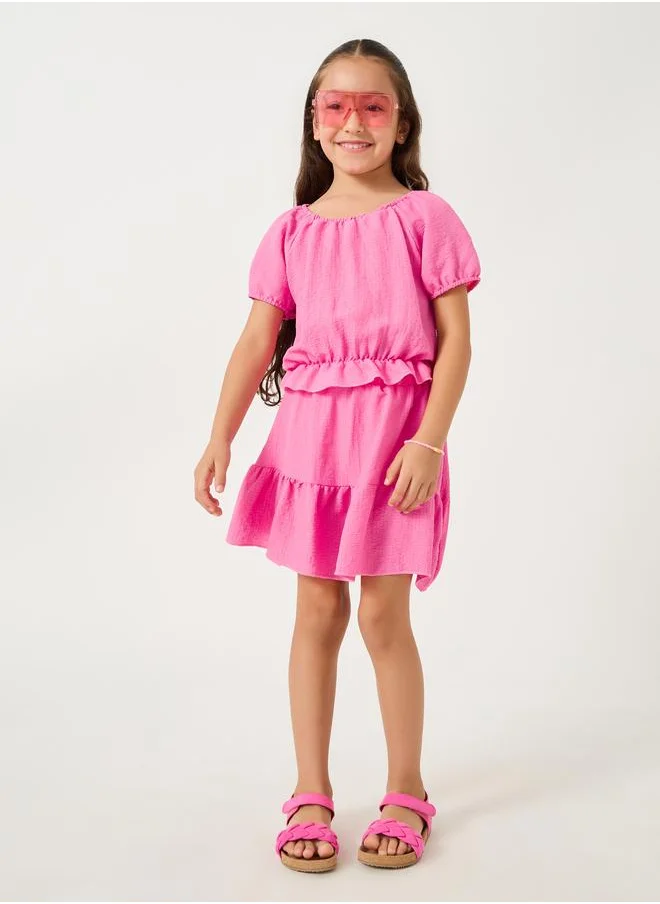 Styli Styli Puff Sleeve Ruffled Hem Top with Skirt Set