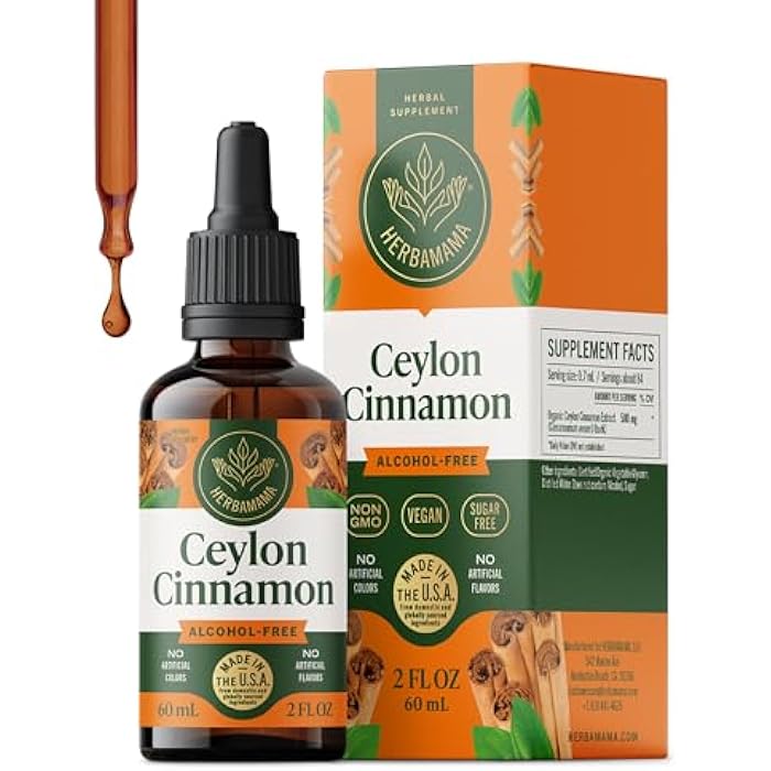 HERBAMAMA Ceylon Cinnamon Supplements – Ceylon Cinnamon Extract Liquid – Metabolic Support with Antioxidant Properties for Healthy Blood Sugar Levels – Non-GMO, Alcohol & Sugar-Free, 42-Day Supply - Image 1
