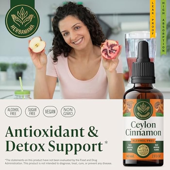 HERBAMAMA Ceylon Cinnamon Supplements – Ceylon Cinnamon Extract Liquid – Metabolic Support with Antioxidant Properties for Healthy Blood Sugar Levels – Non-GMO, Alcohol & Sugar-Free, 42-Day Supply - Image 2