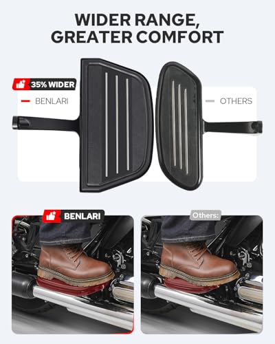 Benlari Passenger Floorboards Motorcycle Footboards Stainless Steel with Mount Kits Compatible with Harley Davidson Touring Road King Street Glide Road Glide Electra Glide 19932024 Streamline Black - Image 3