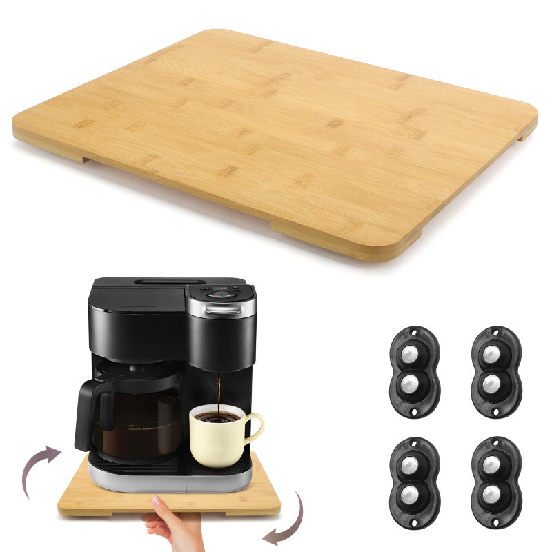 GIASSVIO 360Â° Rolling Tray Bamboo Appliance Slider, Appliance Sliders for Kitchen Appliances Sliding Tray for Coffee Maker Appliances Mat Easily from Under The Cabinet Natural(13.9"Ã—9.4") - Image 1