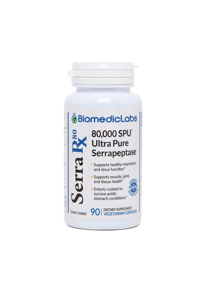Biomedic Labs RX Serrarx 80000 Spu Serrapeptase Enteric Coated Proteolytic Systemic Enzyme Nongmo Gluten Free Vegan Supports Sinus & Lung Health 90 Veg Capsules - Image 2