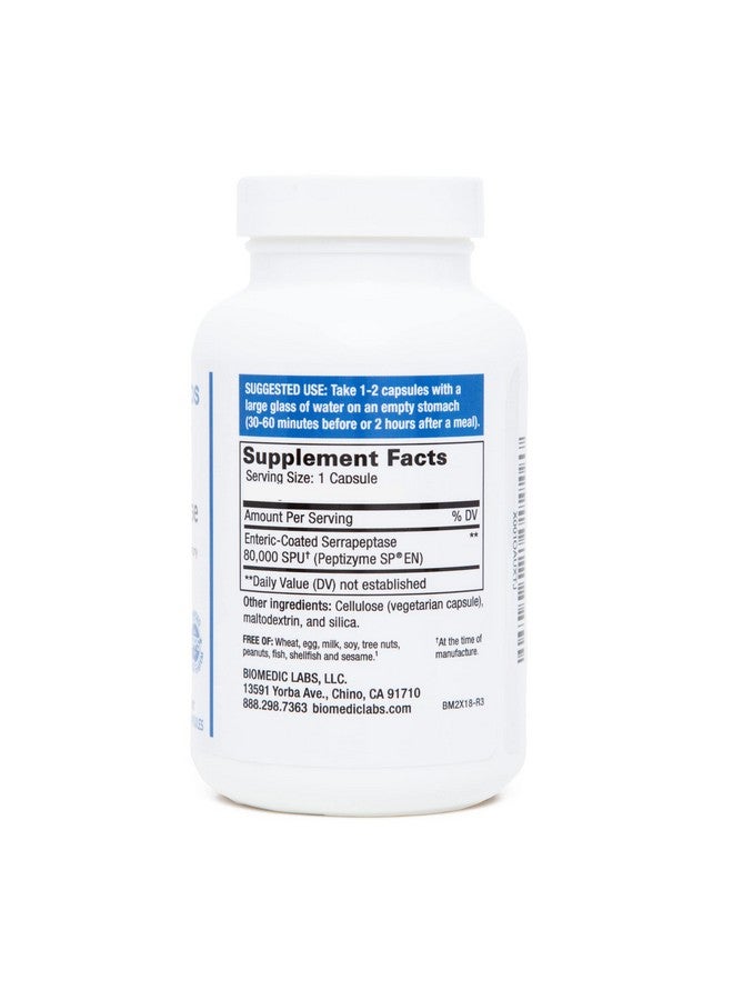Biomedic Labs RX Serrarx 80000 Spu Serrapeptase Enteric Coated Proteolytic Systemic Enzyme Nongmo Gluten Free Vegan Supports Sinus & Lung Health 90 Veg Capsules - Image 3