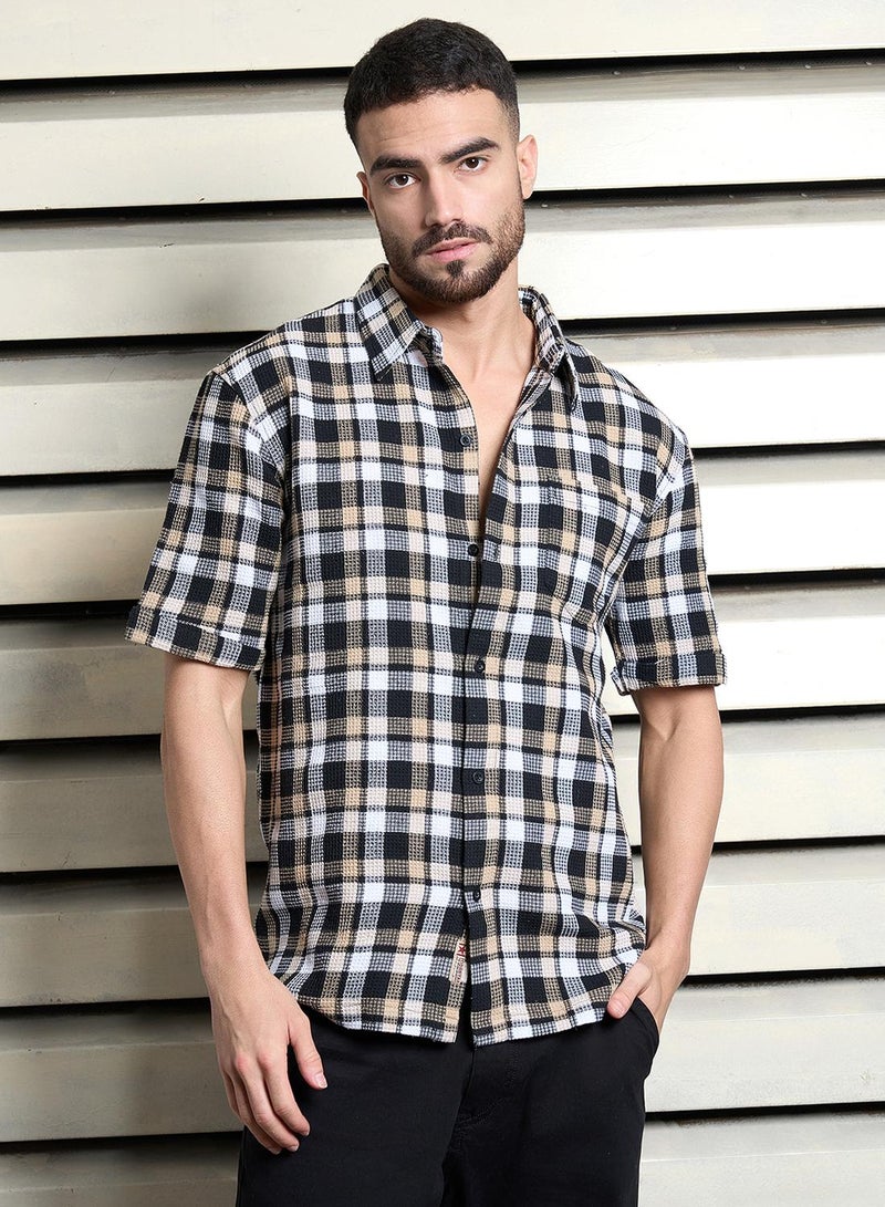HIGH STAR Men's Multicolour Cotton Blend Checkered Button Down Relaxed Shirt  - Image 2