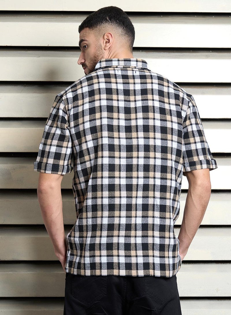 HIGH STAR Men's Multicolour Cotton Blend Checkered Button Down Relaxed Shirt  - Image 5