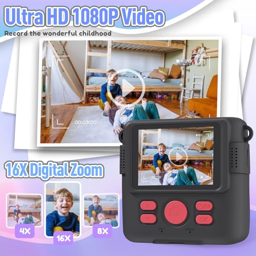 ESOXOFFORE Kids Camera Instant Print, Christmas Birthday Gifts for Kids Age 3-12, Selfie Digital Camera with 1080P Videos,Toddler Portable Travel Cameras Toy for 4 5 6 7 8 9 Year Old Boys Black - Image 4