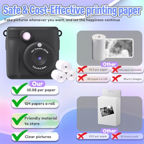 ESOXOFFORE Kids Camera Instant Print, Christmas Birthday Gifts for Kids Age 3-12, Selfie Digital Camera with 1080P Videos,Toddler Portable Travel Cameras Toy for 4 5 6 7 8 9 Year Old Boys Black - Image 5