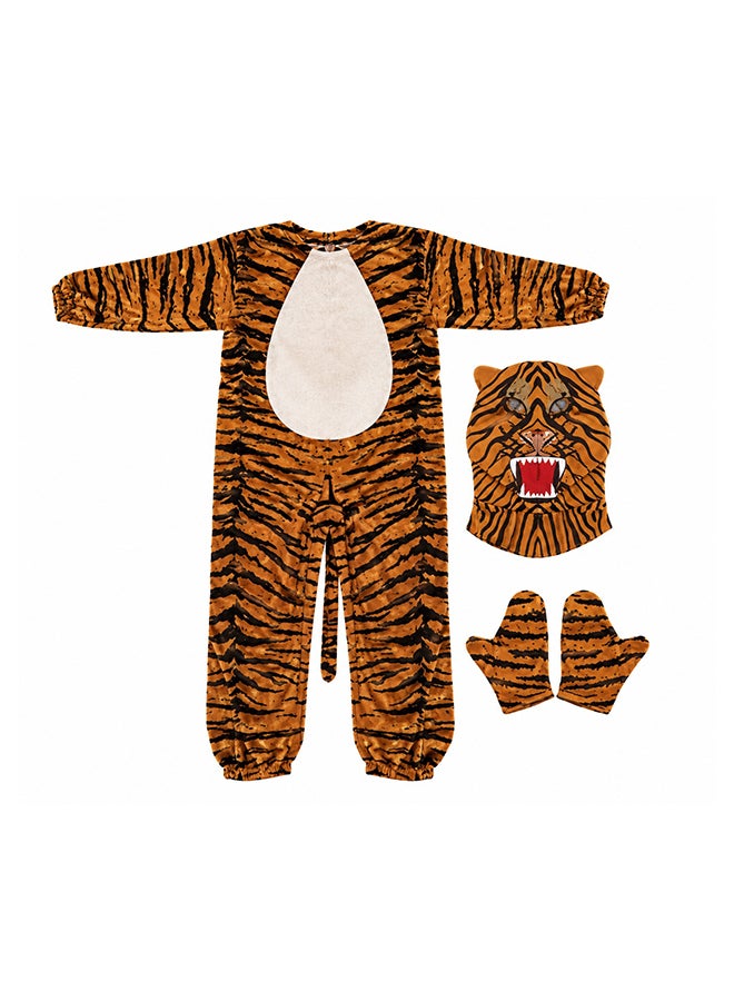 Toy Land Kids Tiger Animal Costume Set with Hood and Gloves – Jungle Safari Fancy Dress Outfit for Boys & Girls of age 10 to 11 years - Image 1