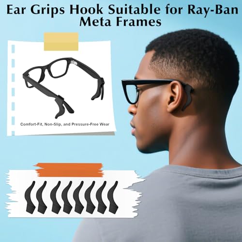 Vigamen Smart Glasses Accessories Kit for Ray-Ban Oakley/Meta Wayfarer/Headliner/Skyler/Includes 4 Pairs Nose Pads,4 Pairs Anti-Slip Ear Hook,2 Pcs Anti-Drop Lanyard,6 Pcs Lens Cleaning Papers - Image 3