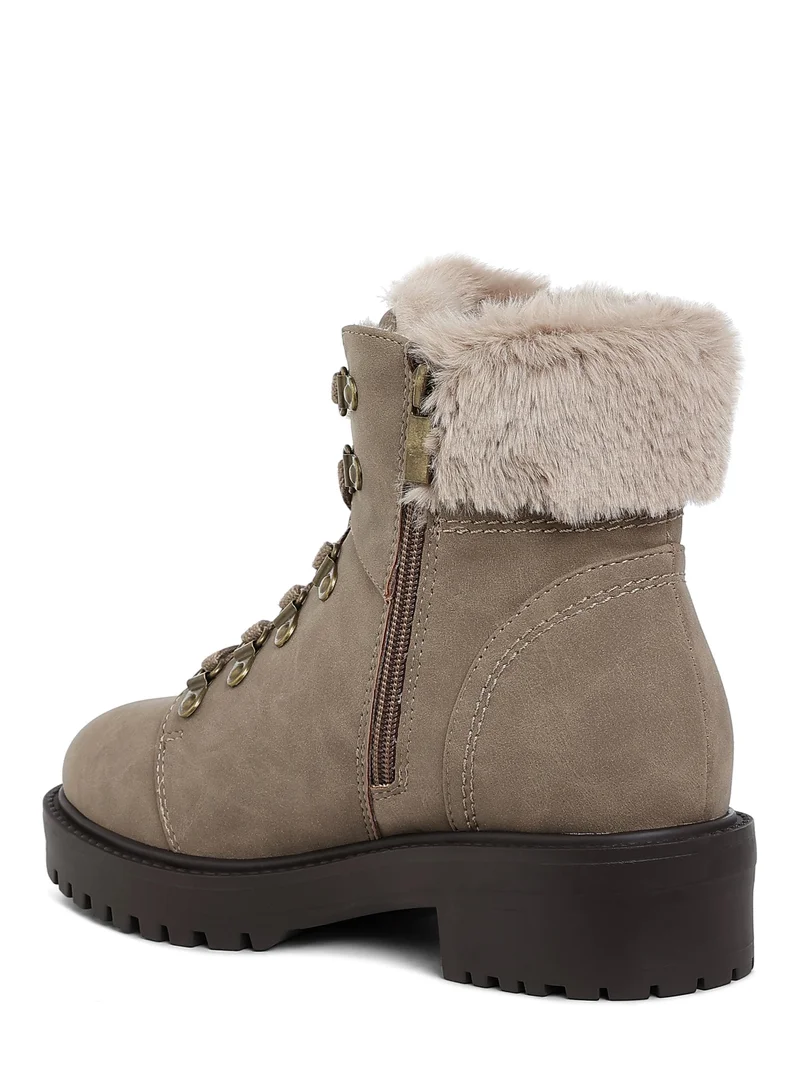 London Rag Faux Fur Collar Ankle Boots in Taupe