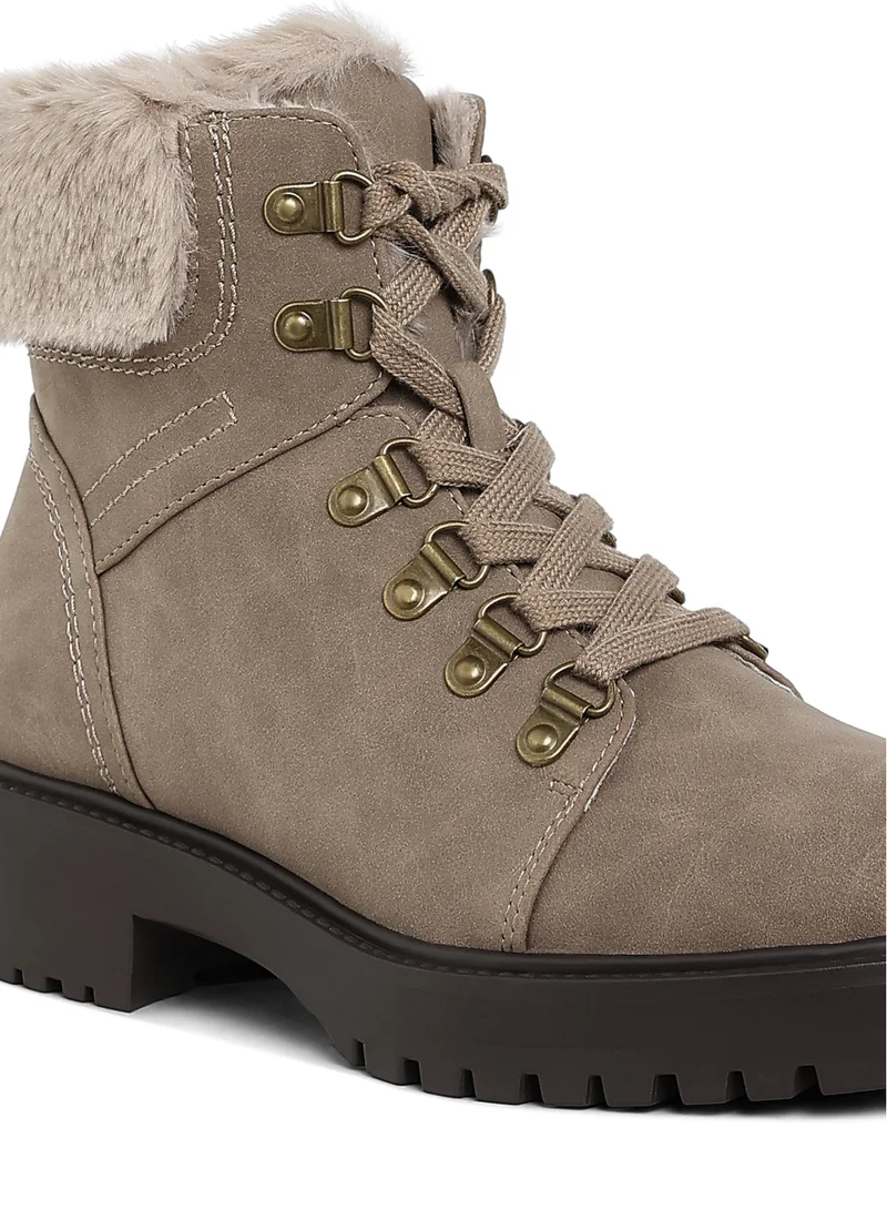 London Rag Faux Fur Collar Ankle Boots in Taupe