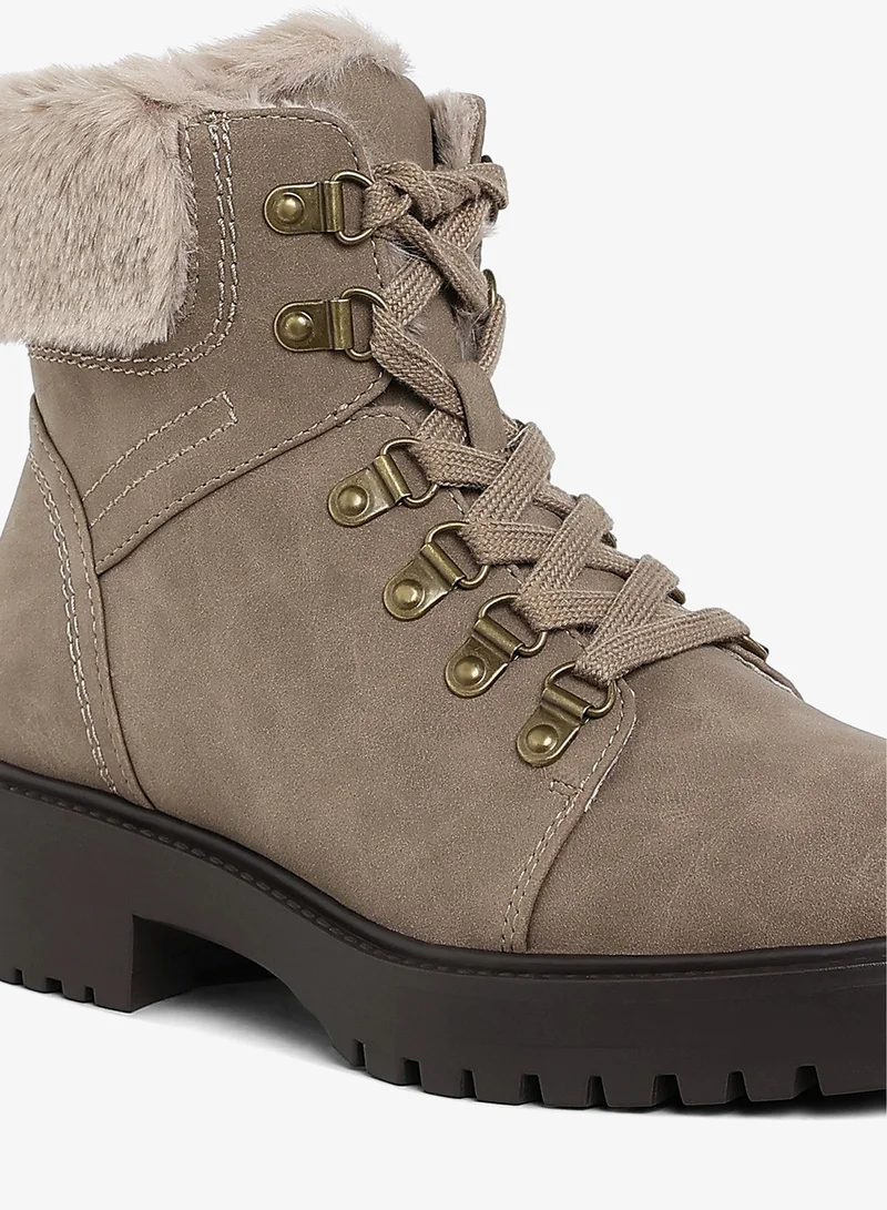 London Rag Faux Fur Collar Ankle Boots in Taupe