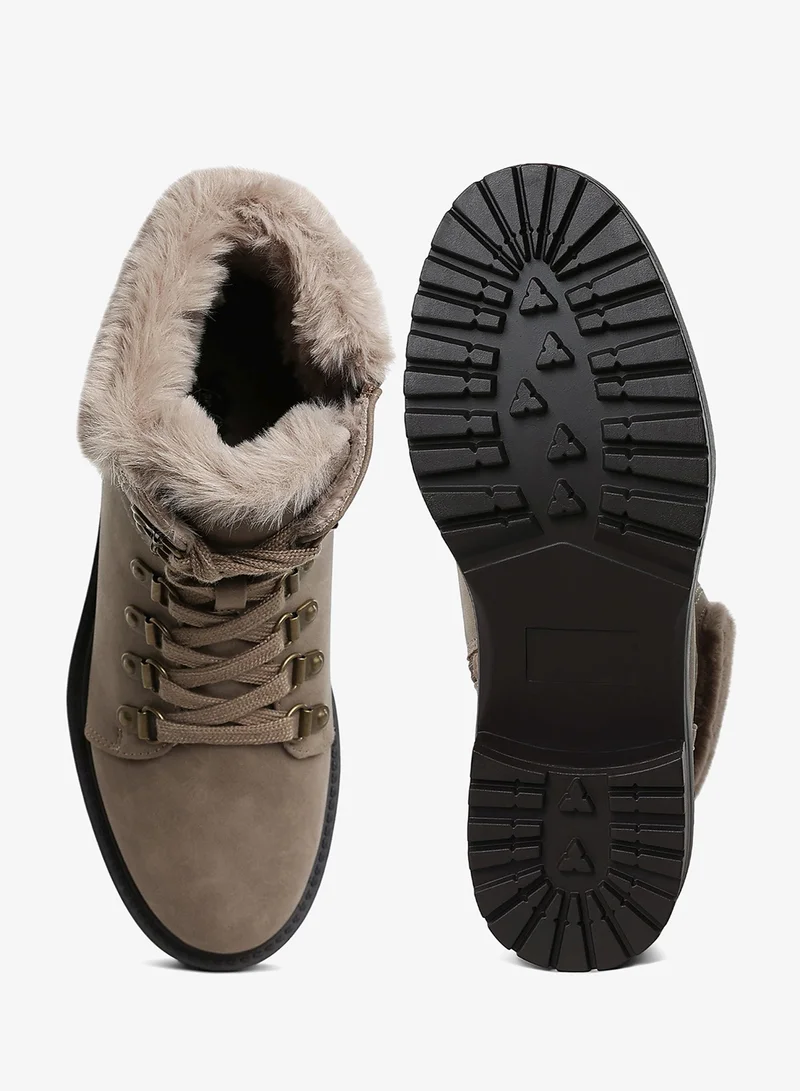 London Rag Faux Fur Collar Ankle Boots in Taupe