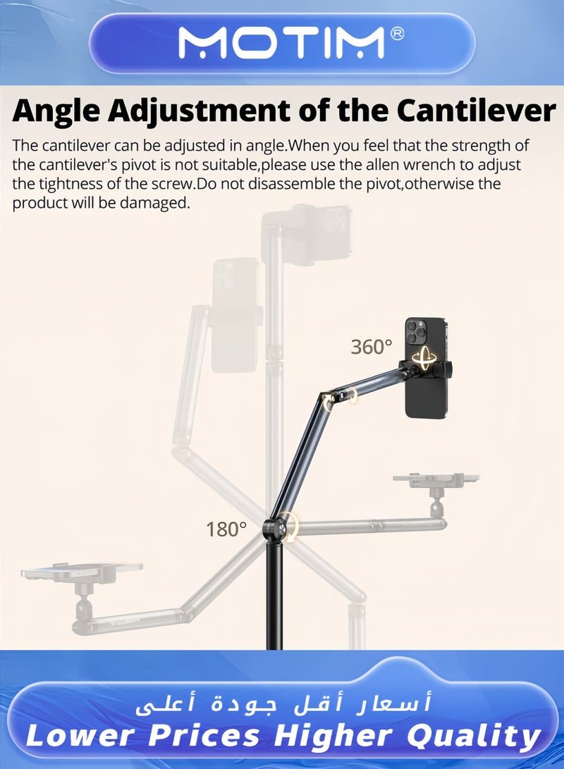 Motim Heavy Duty Phone Stand Extendable Arm Holder with 5.73lb Stable Base for Smartphones (1.96/5.25 ft Height) - Image 4