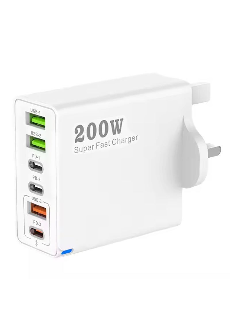 X-level 200W PD QC 3.0 Type C USB Charger Adapter, 6-Port USB A & USB C Charging Hub Compatible with iPhone 15/14/13 Pro Max, Samsung Galaxy S23/S22, iPad, OnePlus, Pixel, AirPods & More (White)  - Image 1