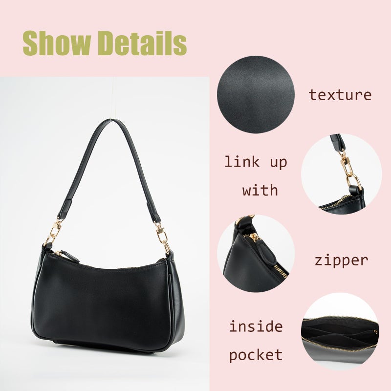 feujury Shoulder Bag for women Crossbody Bags Retro Classic Small Hobo Purse Clutch Tote Handbags with Zipper Closure (Black) - Image 5