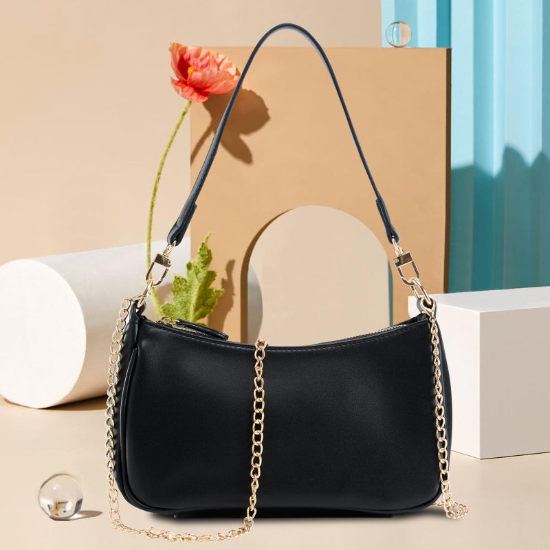 feujury Shoulder Bag for women Crossbody Bags Retro Classic Small Hobo Purse Clutch Tote Handbags with Zipper Closure (Black) - Image 3
