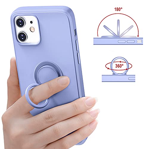 Hython Case for iPhone 12 Case & iPhone 12 Pro Case with Ring Stand, 360° Rotatable Ring Holder Magnetic Kickstand, Shockproof Rubber Protective Phone Case Cover Inner Microfiber Lining, Light Purple - Image 4