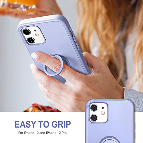 Hython Case for iPhone 12 Case & iPhone 12 Pro Case with Ring Stand, 360° Rotatable Ring Holder Magnetic Kickstand, Shockproof Rubber Protective Phone Case Cover Inner Microfiber Lining, Light Purple - Image 2