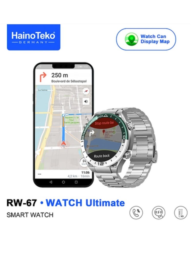 هينو تيكو ساعة ذكية RW-67 بشاشة AMOLED دائرية مع 3 أزواج من الأشرطة وشاحن لاسلكي ويمكن للساعة عرض الخريطة  - Image 2