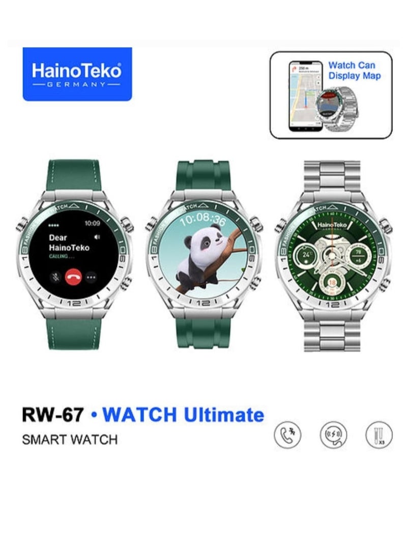هينو تيكو ساعة ذكية RW-67 بشاشة AMOLED دائرية مع 3 أزواج من الأشرطة وشاحن لاسلكي ويمكن للساعة عرض الخريطة  - Image 1