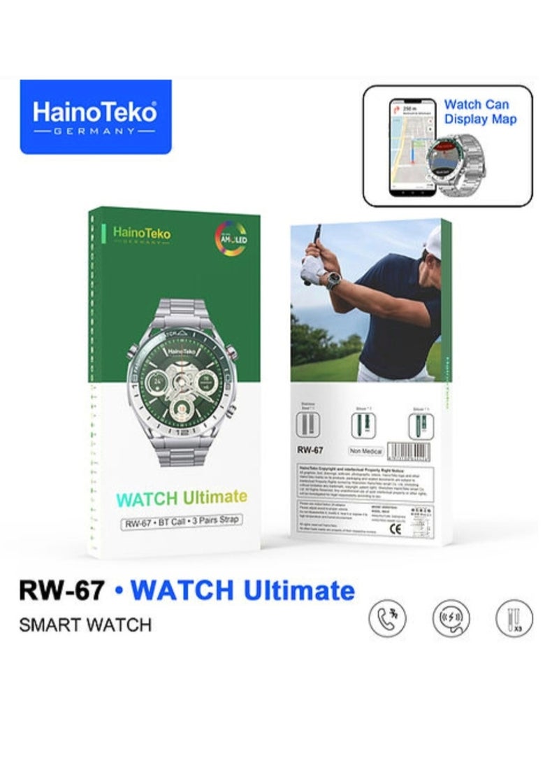 هينو تيكو ساعة ذكية RW-67 بشاشة AMOLED دائرية مع 3 أزواج من الأشرطة وشاحن لاسلكي ويمكن للساعة عرض الخريطة  - Image 4