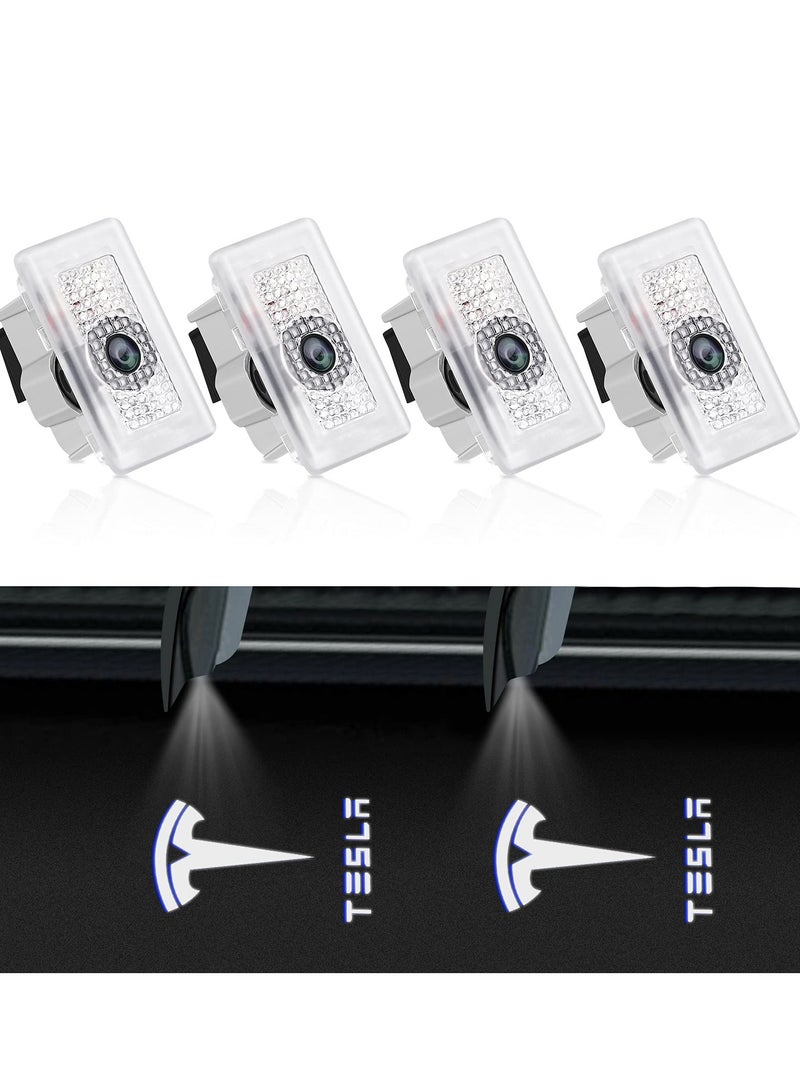 Car Door Lights Logo Projector Lights for Tesla, Ultra-Bright LED 3D Laser Ghost Shadow Light, Never Fade Welcome Step Courtesy Lights for Model 3 Y S X Accessories, Plug and Play 4pcs - Image 1