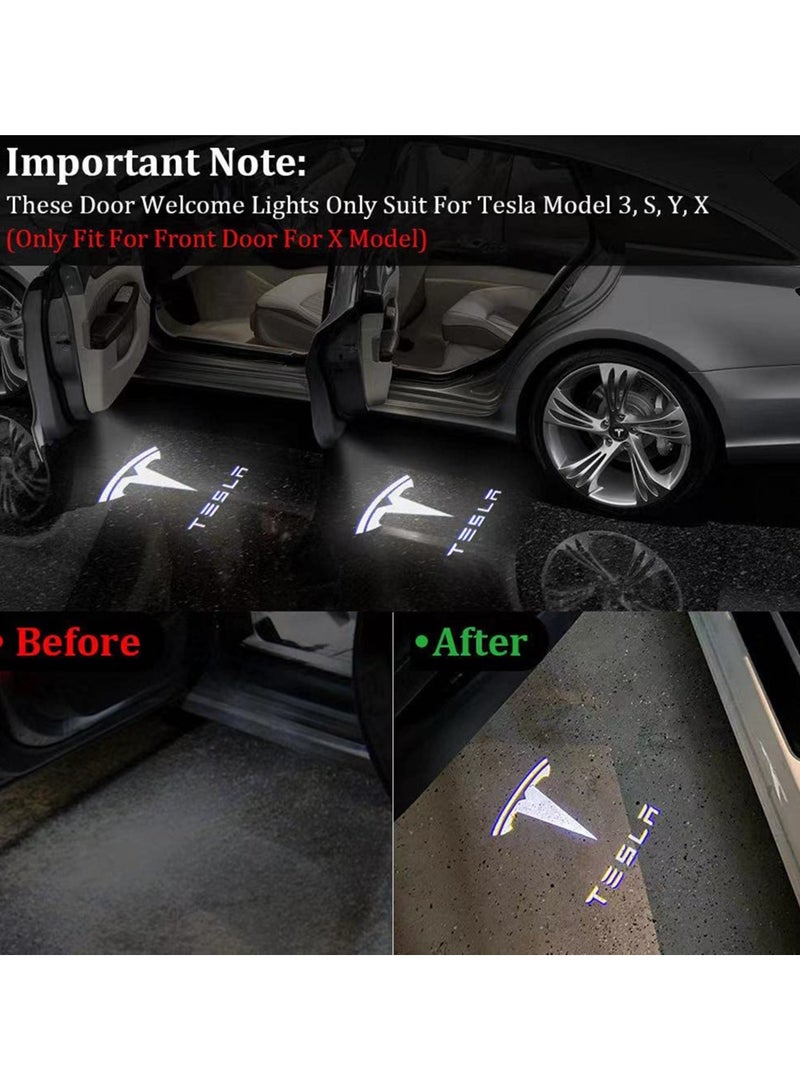 Car Door Lights Logo Projector Lights for Tesla, Ultra-Bright LED 3D Laser Ghost Shadow Light, Never Fade Welcome Step Courtesy Lights for Model 3 Y S X Accessories, Plug and Play 4pcs - Image 2