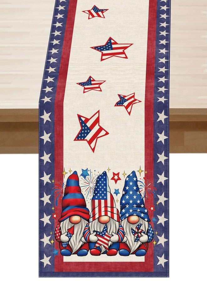 XCHI Gnome Stars Patriotic America Memorial Day 4th of July Table Runner Table Decoration for Party Home Kitchen Dining Holiday Decor 13x72 Inch - Image 1