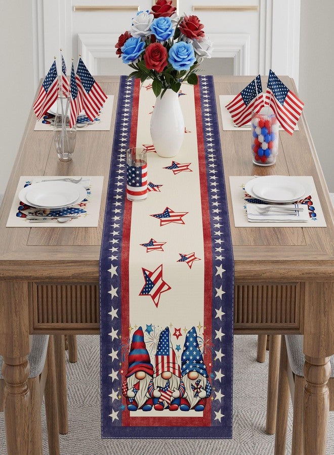 XCHI Gnome Stars Patriotic America Memorial Day 4th of July Table Runner Table Decoration for Party Home Kitchen Dining Holiday Decor 13x72 Inch - Image 2