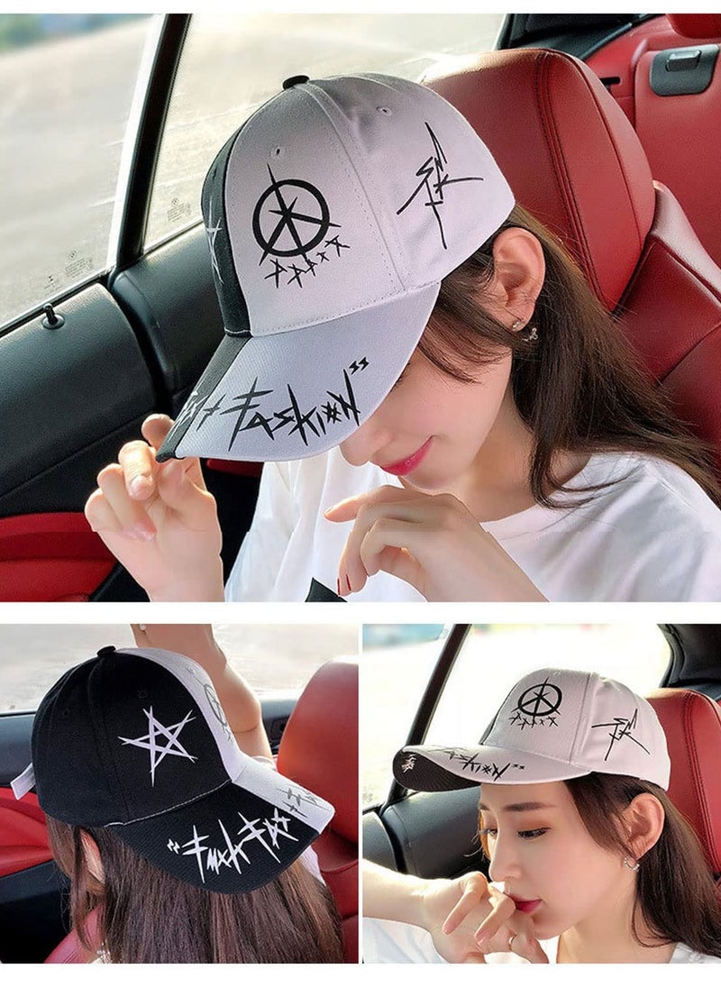 SYOSI Unisex Graffiti Baseball Cap, K-pop Boys Outdoor Snapback Hat, Black White Hiphop Hat, Trucker hat for unisex, Adjustable Size for Running Workouts and Outdoor Activities All Seasons  - Image 4