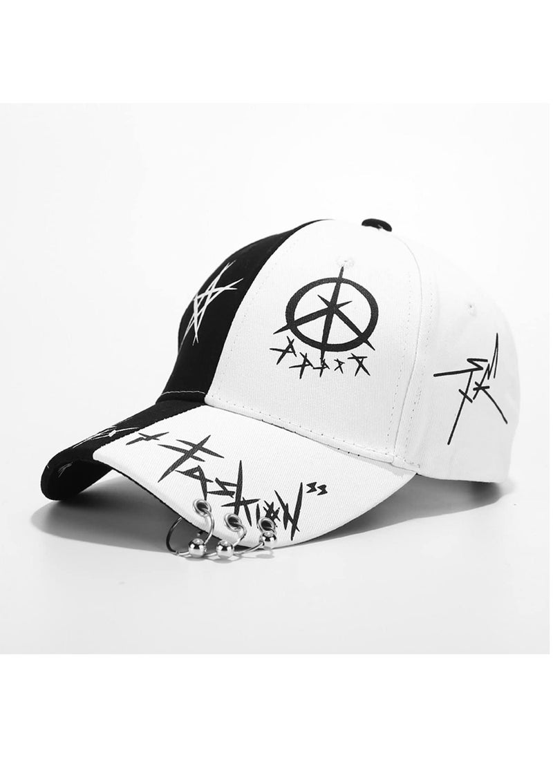 SYOSI Unisex Graffiti Baseball Cap, K-pop Boys Outdoor Snapback Hat, Black White Hiphop Hat, Trucker hat for unisex, Adjustable Size for Running Workouts and Outdoor Activities All Seasons  - Image 1