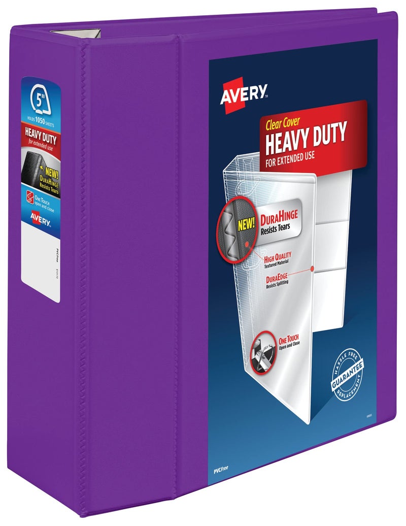 Avery HeavyDuty View 3 Ring Binder 5 Inch One Touch EZD Rings 2348 Inch Spine 1 Purple Binder 79816