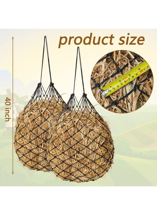 Fabbay 4 Pcs Slow Feed Hay Net Feeder Hay Bag for Horses Slow Feeder 40 Inch Length with 2 Inch Holes Hanging Horse Feed Net for Goat Cattle Equine Stalls Barn Supplies(Black) - Image 2