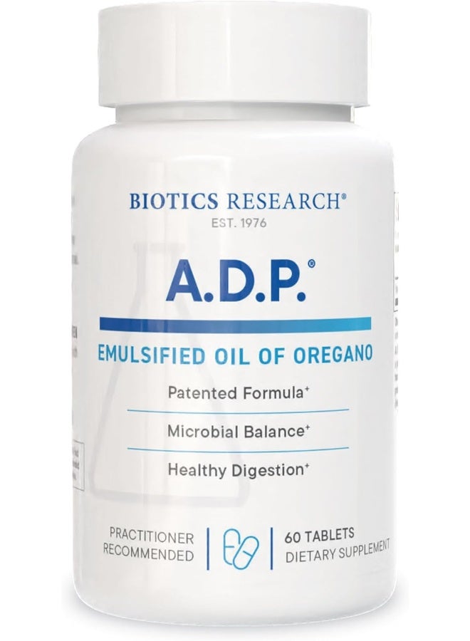 BIOTICS Research A.D.P. - Oil Of Oregano, Patented Formula, Micro-Emulsion Technology, Sustained Release For High Absorption, Gi Health. 60 Tablets - Image 1