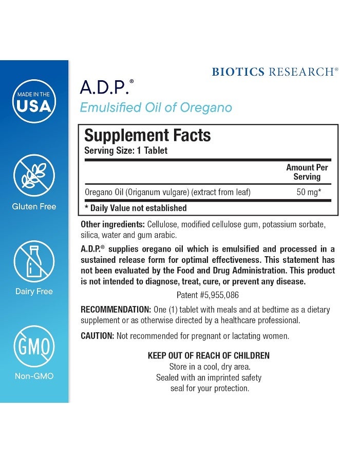 BIOTICS Research A.D.P. - Oil Of Oregano, Patented Formula, Micro-Emulsion Technology, Sustained Release For High Absorption, Gi Health. 60 Tablets - Image 2