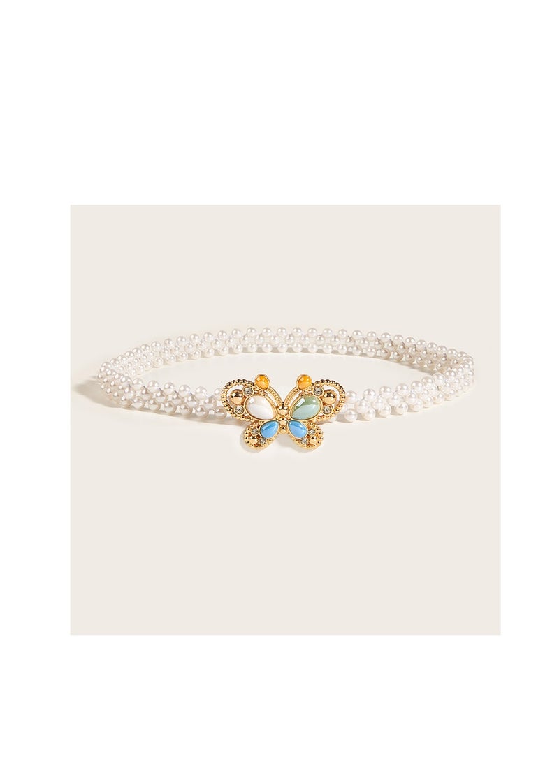 Pearl Rhinestone Waist Belt for Women - Stylish Metal Buckle Skinny Waistband - Girls  Dresses Accessory - 2cm Wide Waistband Random Color 2PCS - Image 4