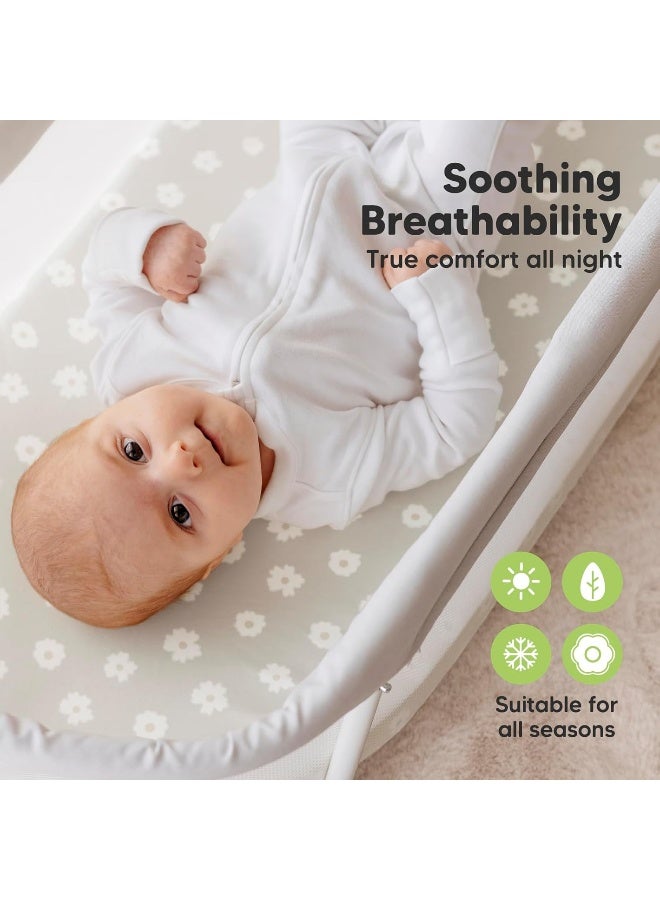 KeaBabies 2-Pack Organic Bassinet Sheets for Girls, Boys - 100% Cotton Bassinet Mattress Sheets Compatible with Halo Bassinest Swivel Sleeper, Graco, Baby Delight, Chicco, Unisex Fitted Bassinet Sheets (Meadow) - Image 4
