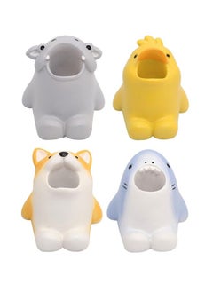 4Pcs Mini Cartoon Animal Toothbrush Holder, Resin Pen Pencil Holder, Bathroom Multifunctional Storage Organization(1 Corgi,1 Shark,1 Hippo,1 Duck)