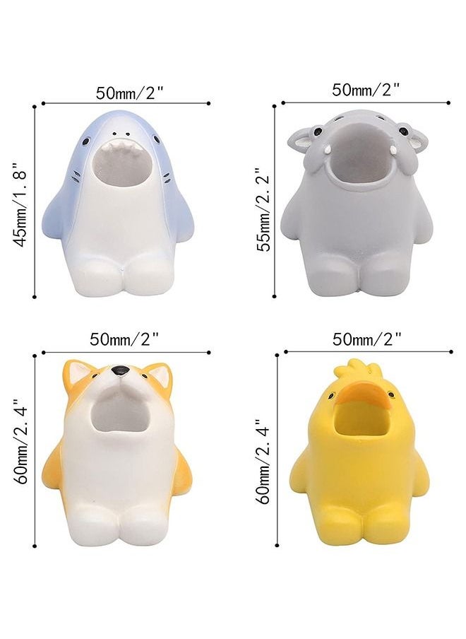 Generic - 4Pcs Mini Cartoon Animal Toothbrush Holder, Resin Pen Pencil Holder, Bathroom Multifunctional Storage Organization(1 Corgi,1 Shark,1 Hippo,1 Duck) - Image 1