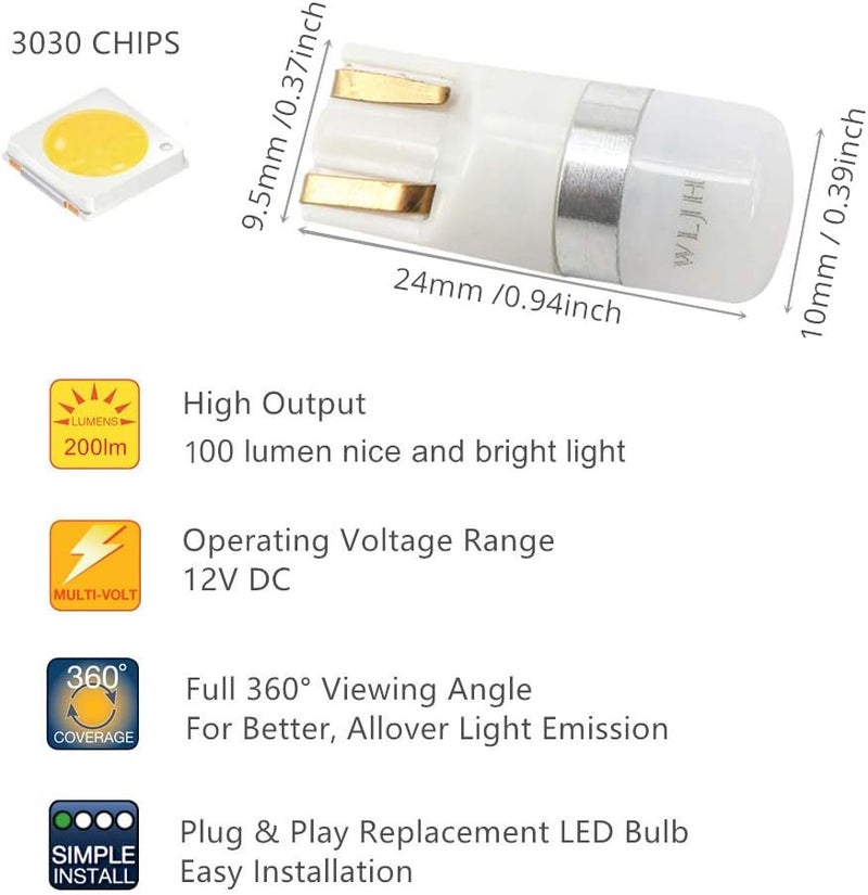 WLJH White T10 LED Light Bulb Pack of 6 - Image 4