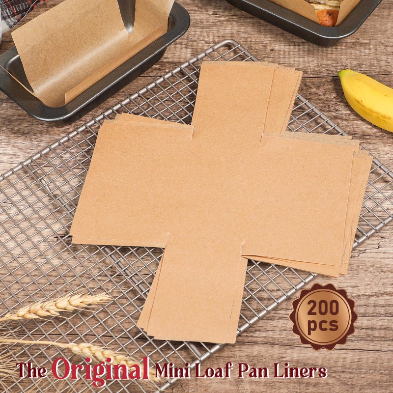 Webake 200Pcs Unbleached Parchment Paper Mini Loaf Pan Liners for 6x3 Small Banana Bread Pan, Original Precut, Non Toxic Baking Paper - Image 4