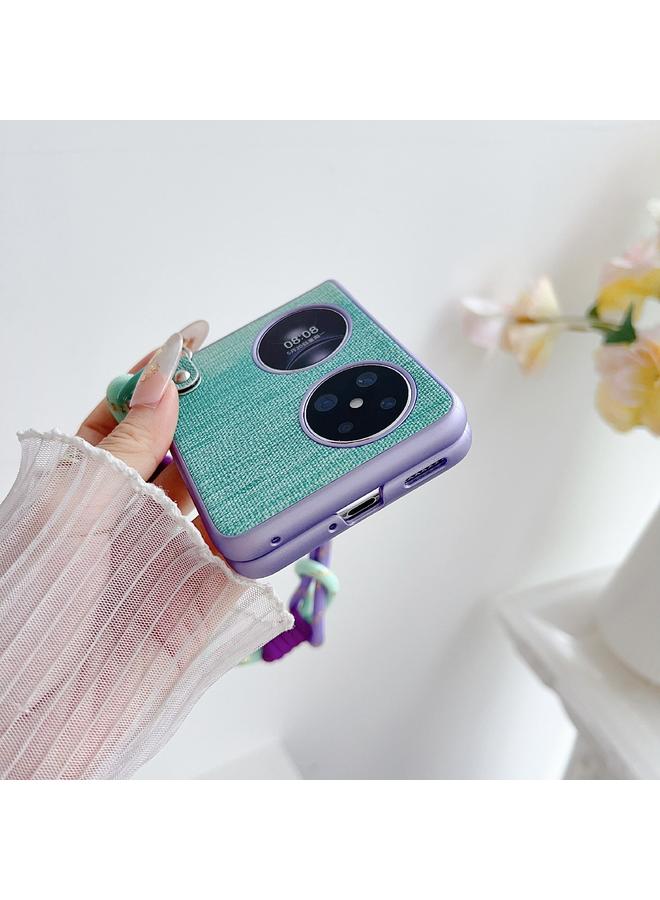 زبون جراب لهاتف Huawei Pocket 2 مصنوع من الجلد الصناعي بلون وهمي مع حزام ملون - Image 5