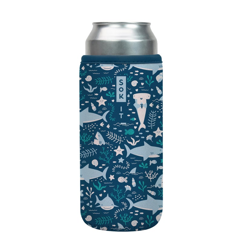 Sok It Can Sok Sleeve for Beer & Soda Insulated Neoprene Cover (Happy Sharks  25oz Can Sleeve) - Image 1