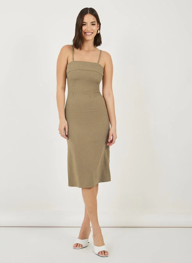 Styli Styli Striped Sleeveless Sheath Midi Dress