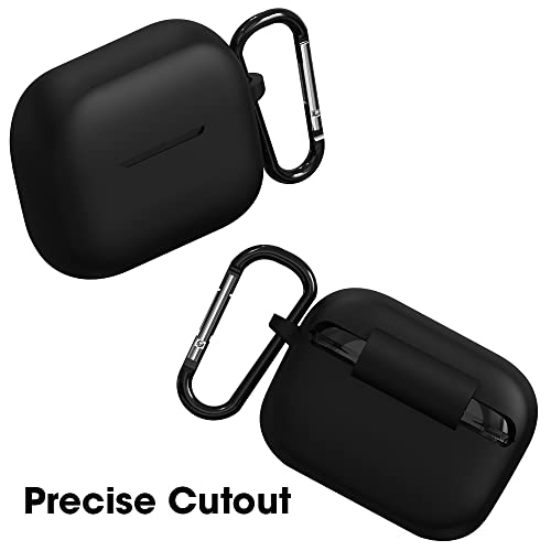 Sounce Earphone Case Cover Compatible with Boat Airdopes 163 / Airdopes 161, Soft Silicone Skin Case Cover Shock-Absorbing Protective Case with Keychain [Front LED Visible] – (Black) - Image 3