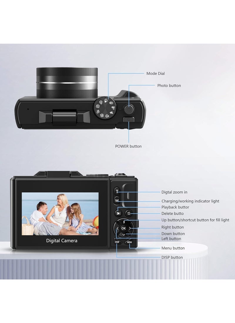 Generic - 5K Digital Camera, 75MP Cameras Digital for Photography, 18X Zoom Point and Shoot Camara Vlogging for YouTube with 3" 180° Flip Screen, Digital Camera for Beginner Gift - Image 1