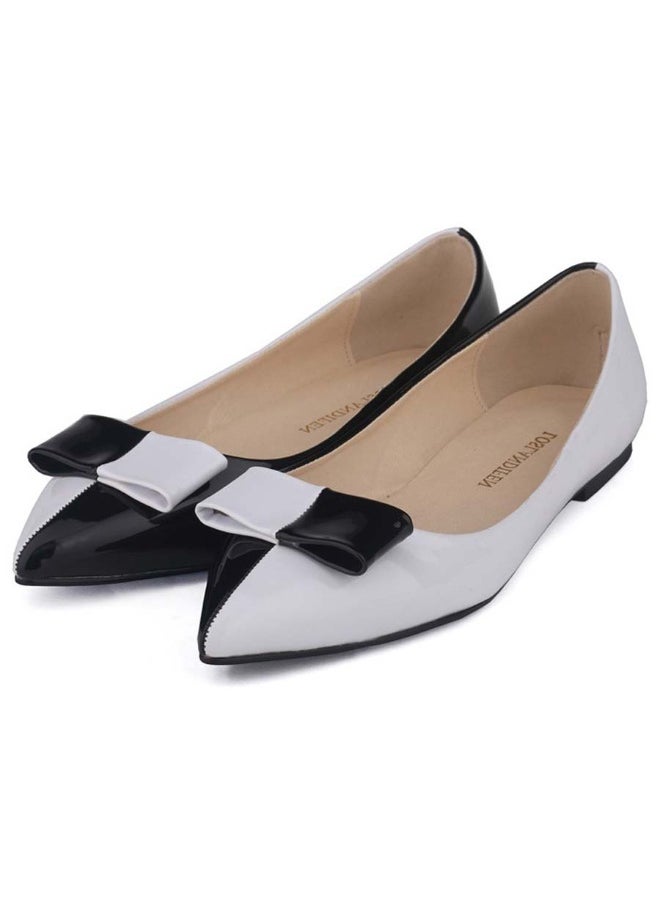 Loquat Versatile patent leather pointed-toe color-block low-top bowknot flat women's single shoes 1cm Black  - Image 1