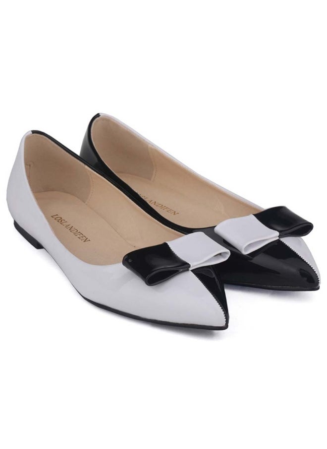 Loquat Versatile patent leather pointed-toe color-block low-top bowknot flat women's single shoes 1cm Black  - Image 2